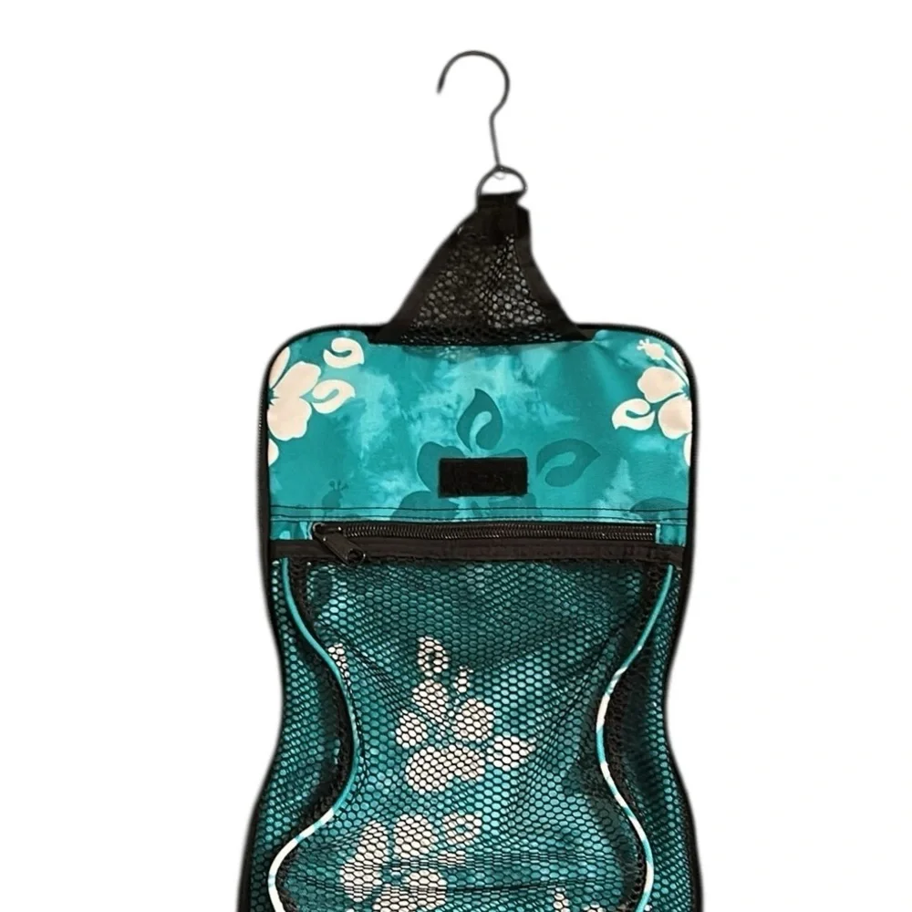 L.L. Bean Teal and White Floral Cosmetic Bag